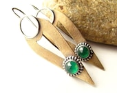 Exotic Emerald Green Chalcedony Earrings - Sterling Silver And Bronze Earrings - Artisan Jewelry - Mixed Metal  Green Gemstone Earrings