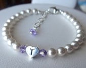 Sterling Silver Initial Heart Custom Children Bracelet, Flower Girls, Baptism, Christening, First Communion, Confirmation