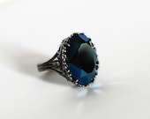 Blue Gothic Ring Swarovski Crystal Pewter Engagement Victorian Gothic Jewelry