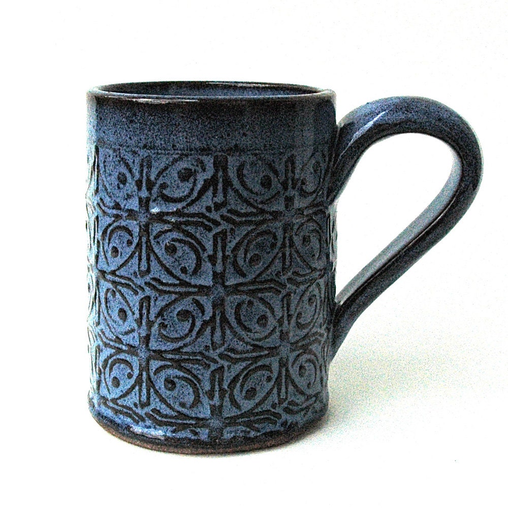 Dark Blue Textured Tin Roof Handmade Ceramic Pottery Coffee Mug