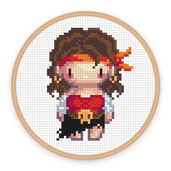 PIRATESS: a pixel art counted cross stitch pattern - digital download - printable pdf file