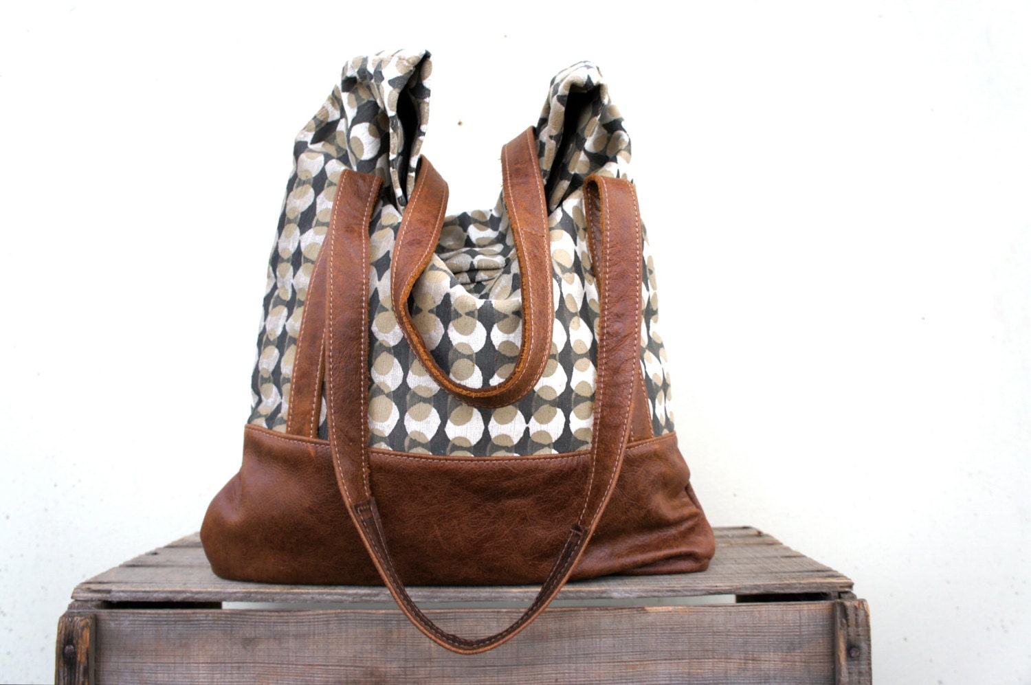 NEW///Luella in Retro Mid-Century Print with Brown Leather Accents