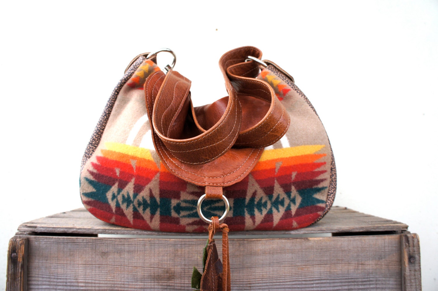 SALE 15% OFF//LAVINIA/// in "Chief Joseph" Pendleton Wool and Brown Leathers with Two-Way Strap - arebycdesign