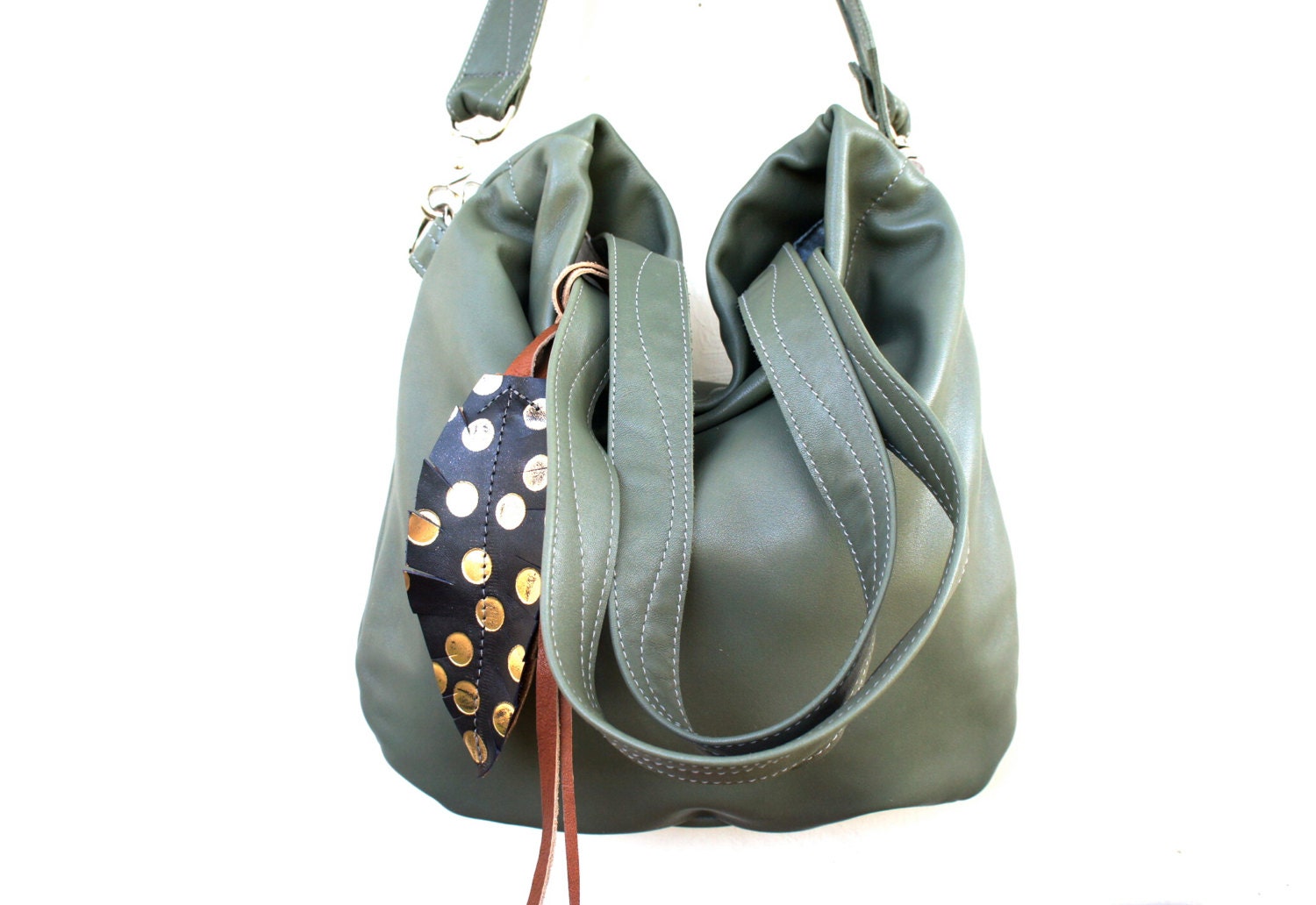 NEW///Agatha Fold Over in Sage Green Leather with Clip On Adjustable Strap