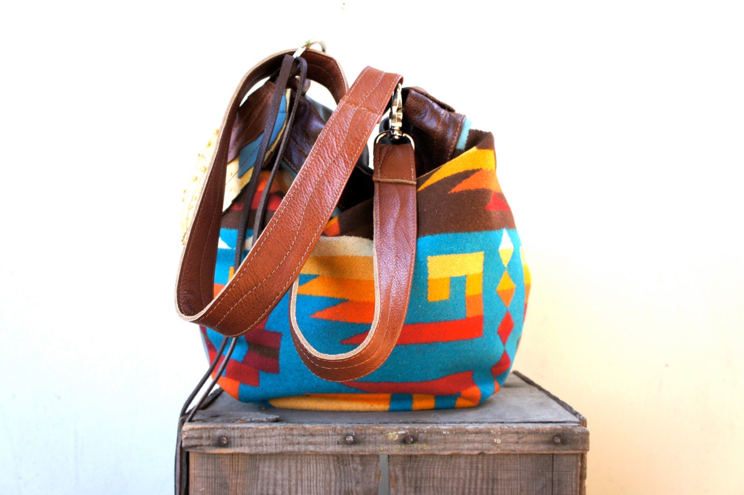 NEW///Mini Agatha//in Oregon Wool Blanket with Brown and Grey Leather and Two-Way Strap