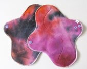 Set of 2 Hand Dyed Organic Bamboo Velour Mama Cloth Pads .. 10 inches Regular Flow ..  Purple Orange & Black