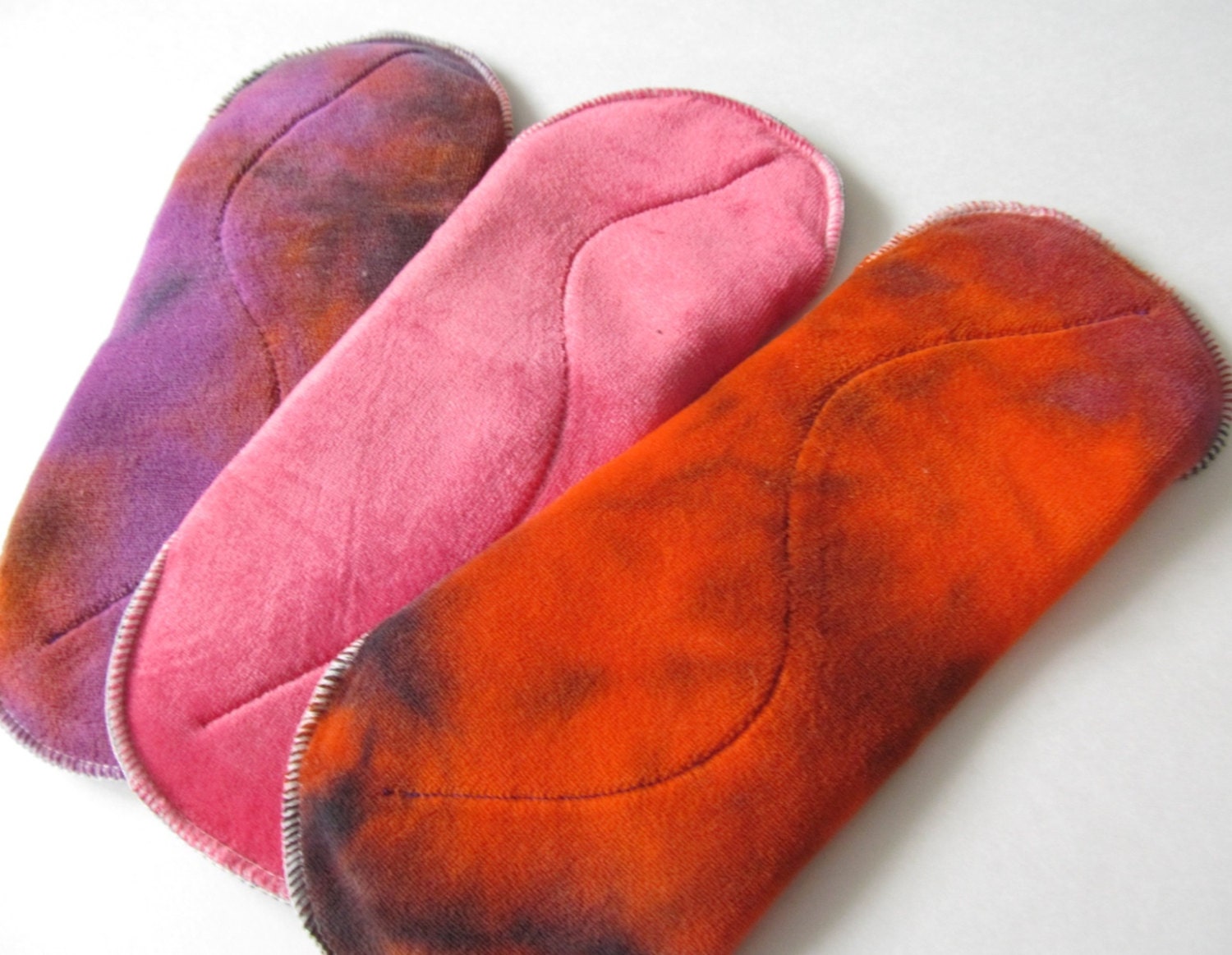 Set of 3 Hand Dyed Organic Bamboo Velour Mama Cloth Pads .. 10 inches Regular Flow