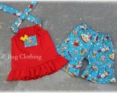 Custom Boutique Summer Girl Retro Rockets Lettuce Edge Halter Top And Shorts  3m 6m 9m 12m 18m 2T 3T 4T 5T 6 7 8 9 10 Girl