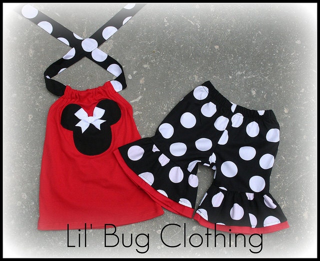 Custom Boutique Clothing Black White Red Jumbo Dot Minnie Mouse Short Halter Set