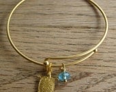 ocean bangle bracelet, adjustable wire bangle, gold, sea turtle, beach wedding jewelry, blue swarovski, bridesmaids