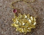Lotus Bloom necklace, gold-plated, nature necklace, lilly pad flower, bohemian, pendant, statement, wedding jewelry, bridesmaids