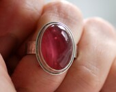 Metalwork Ring, Sterling Silver Ring, Hammered Silver Ring, Bezel ring, Pink Glass Ring, Retro Ring, MADE TO ORDER - Coney Island