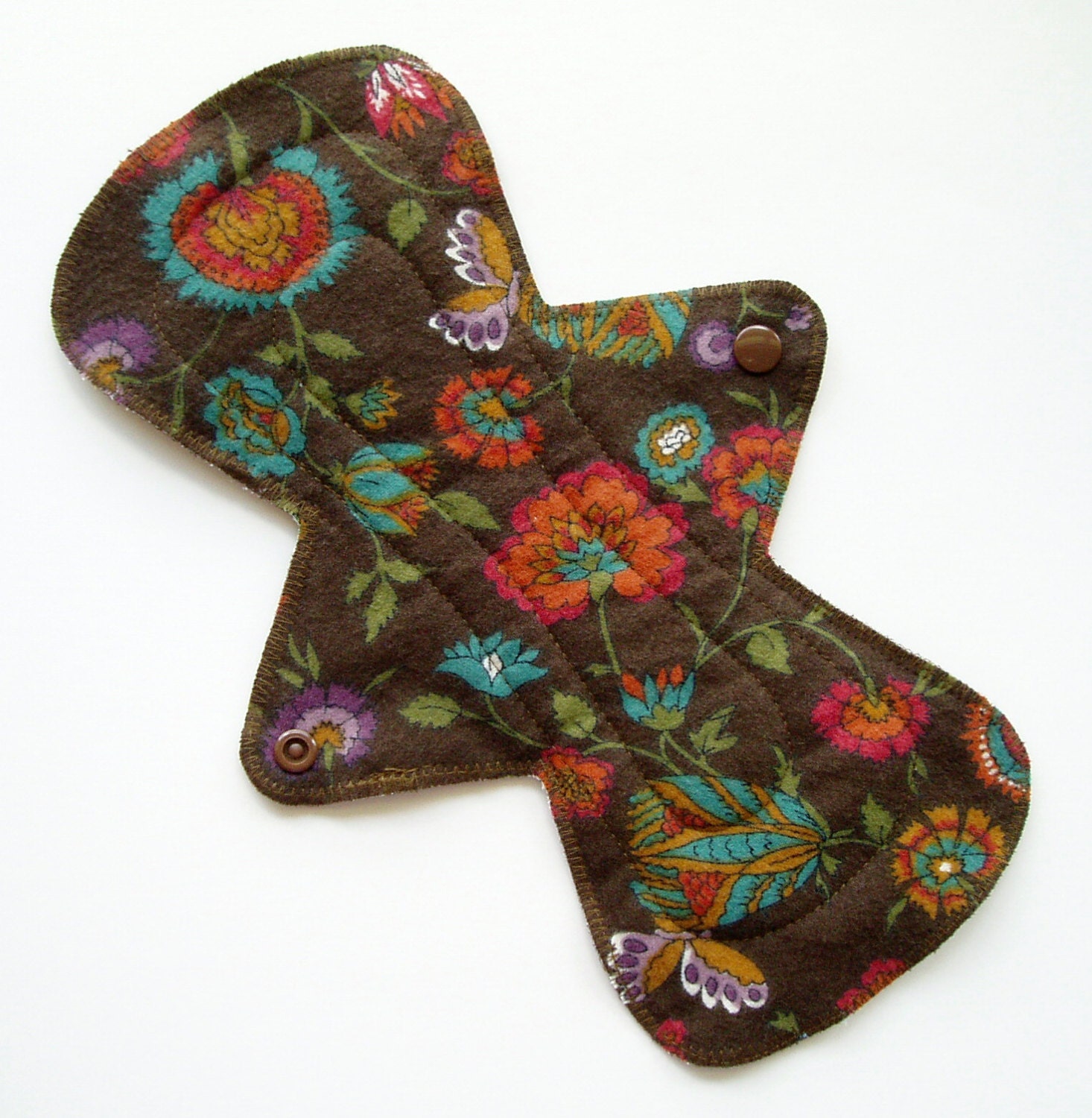 11" Flannel Contoured Cloth Menstrual Pad - Brown Floral