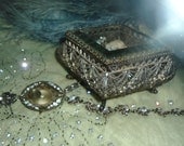 French Style Antique Bevelled Glass Jewelry Casket Ornate Silver Filigree
