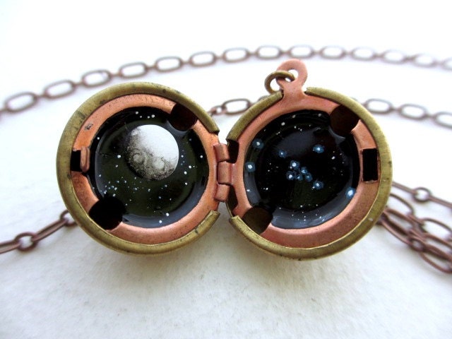 Taurus Locket - Personalized Jewelry - Hand-painted Astrological Sign in the Stars with Moon