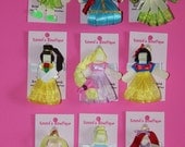 THREE  Princess Inspired Hair Clips Belle, Tinkerbell, Little Mermaid, Snow White, Cinderella, Sleeping Beauty, Rapunzel, Brave, Tiana