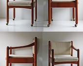 set of 4 teak and oatmeal arm chairs modern office or dining chairs
