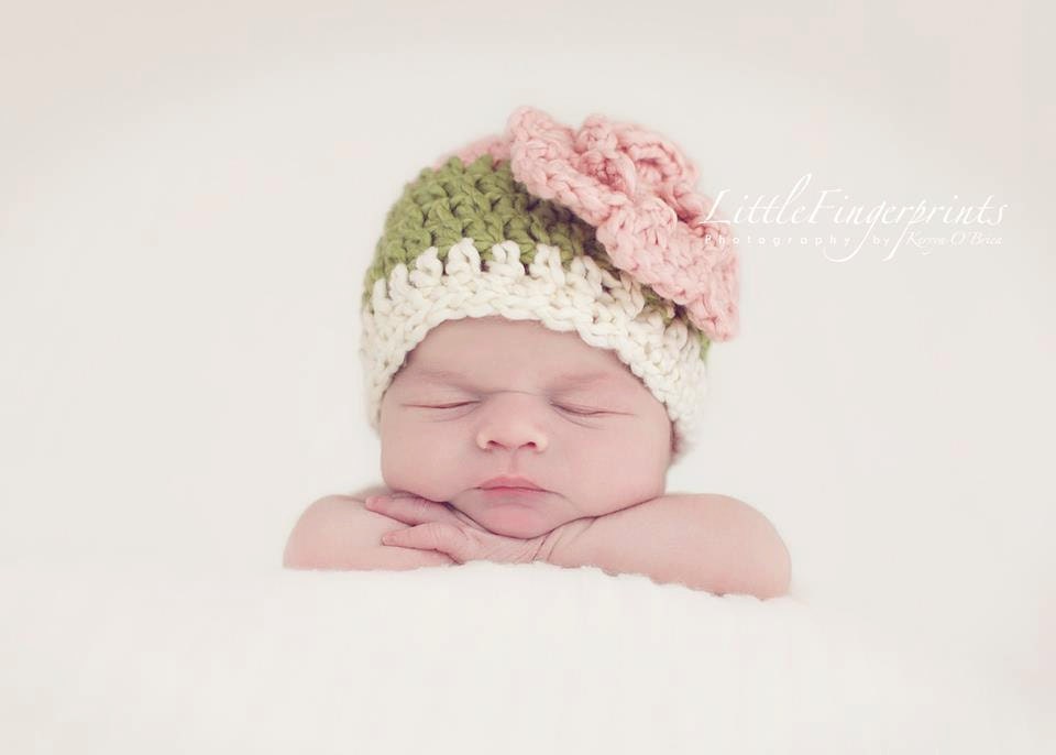 Baby Hat Photo Prop - Newborn Photography Props - 0 3 mths -  Hand Crochet - Organic Cotton Green Pink