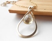 Gold Filled Teardrop Pendant Necklace, Citrine Briolette, Wire Wrapped Modern Gemstone Jewelry