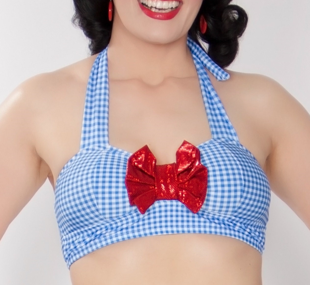 Buy best slippers. - RUBY SLIPPERS Blue Gingham Bikini Top Sizes S, L, XL