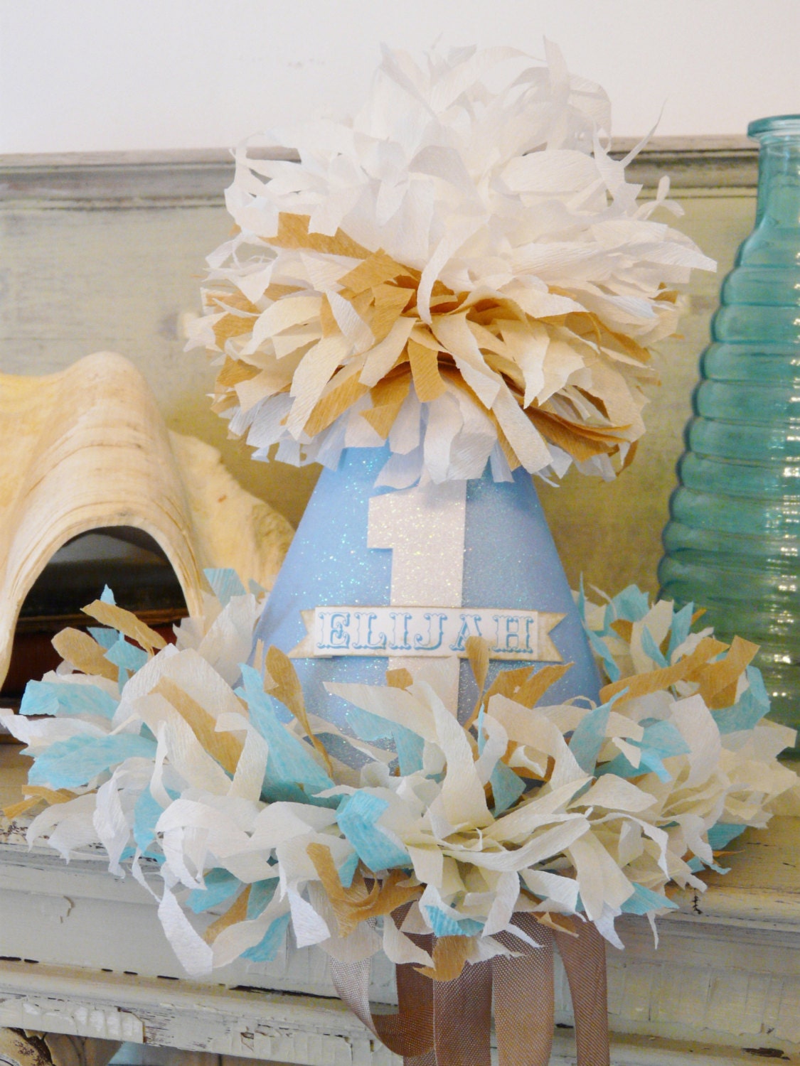 Baby Boy Beach Happy Birthday Party Hat, photo prop, blue, first Birthday Il_170x135