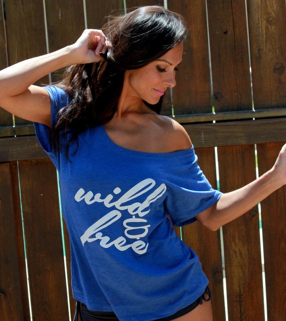 Wild & Free.  Wide Shoulder Heathered Flowy Tee.  Sizes XS-XXL.