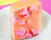Goats Milk Soap - Cha Cha Cherry Mango Scent - Massaging Bar - Goats Milk Chunks - Totally Handcrafted - Orange Pink