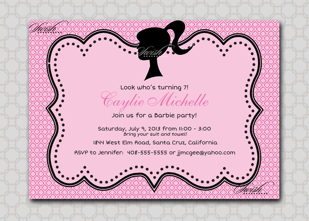 Doll-themed-Barbie - Silhouette  - 5x7 Digital Invite