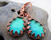 Rose Gold Dangle Earrings - Bright Copper - Absinthe Green Blue