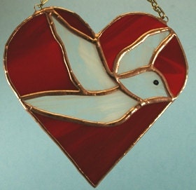 Stained Glass Heart and Peace Dove  Suncatcher