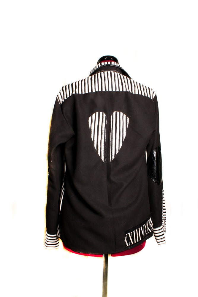 Mens Button Up Shirt, Black and White Stripes Formal light Coat, Carnival Circus Performer Gothic Steampunk Groom OOAK