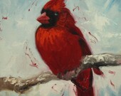 Cardinal 45 12x12 inch bird animal portrait original oil painting by Roz