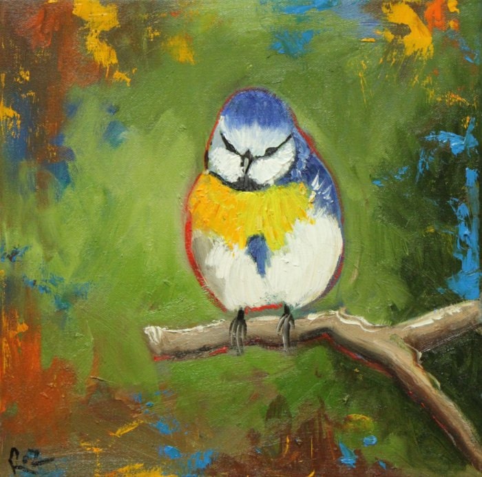 Bird painting 167 12x12 inch original portrait oil painting by Roz