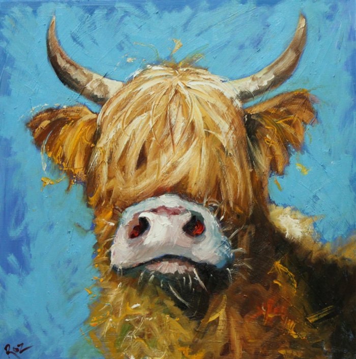 Cow portrait animal painting 633 18x18 inch original oil painting by Roz