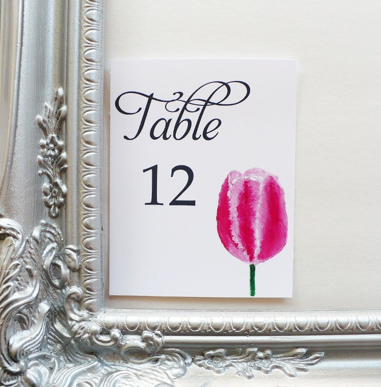 Pink Tulip Table Numbers for Weddings Receptions Bridal Shower Baby Spring Weddings Floral Flowers Signs Table Decor Centerpiece Decorations