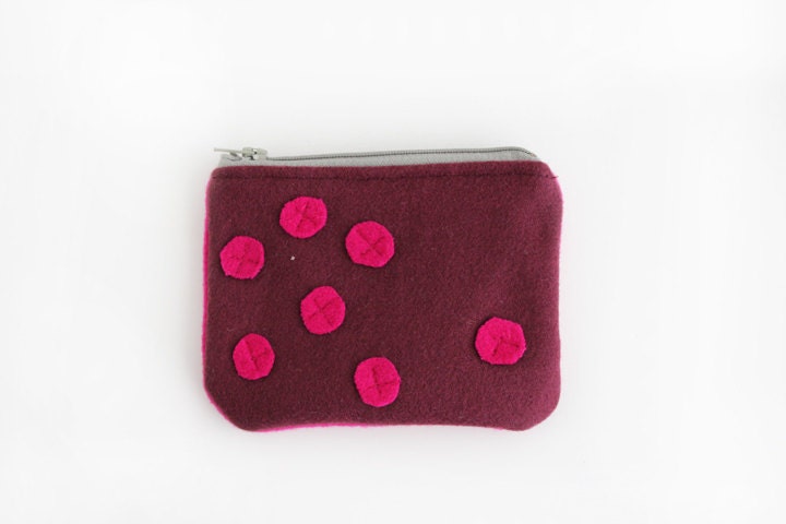 Burgundy and hot pink wool Pouch