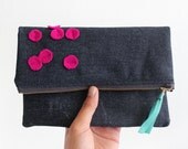 Navy with pink fold over small clutch