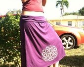 Sacred Geometry Flower of Life applique Purple stretch knit long comfortable yoga dress with stretch waist