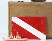 Vintage Scuba Sign, Nautical Red and White Scuba Diving Sign