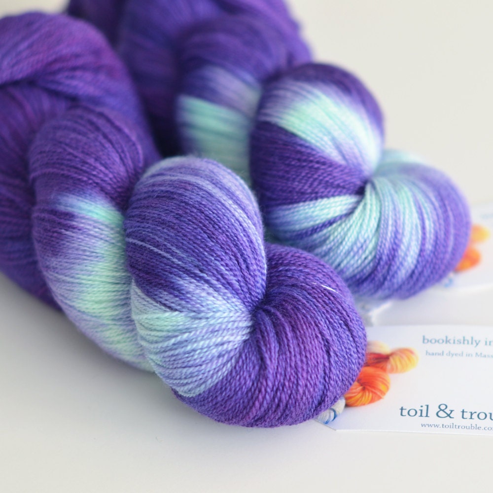 Hand Dyed Lace Yarn - 875 Yards Superfine Merino and Silk - Hecate - Indigo Purple Blue and Turquoise