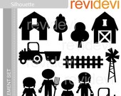 HALF PRICE SALE Little Farmers Silhouette E041 - Element Set - Cute digital clip art graphics for Commercial Use