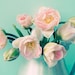 Pink Tulip Bouquet Photograph, Pink, Turquoise  Wall Decor, Floral Art Pint,  Flower Still Life