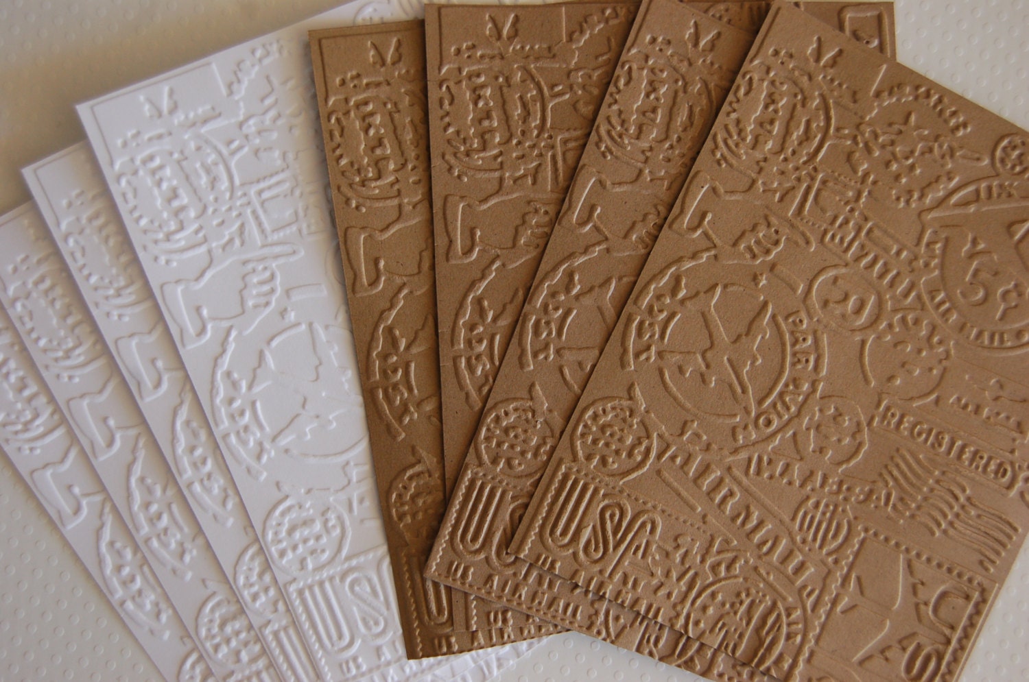 10 Embossed Tim Holtz Design Airmail Notecard Papers for cardmaking, scrapbooking, journaling, tags and paper crafts 4.25x5.5 inches