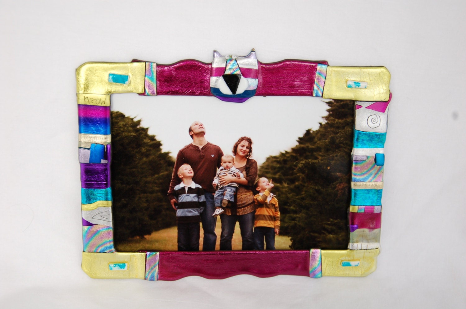 Cat photo frame magnet - friendly plastic picture frame -  picture frame - 4x6 - under 10 dollars - magnet for locker, fridge