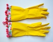 Designer Holiday Rubber Dish Gloves - Christmas Trees Pink Green Red - Small