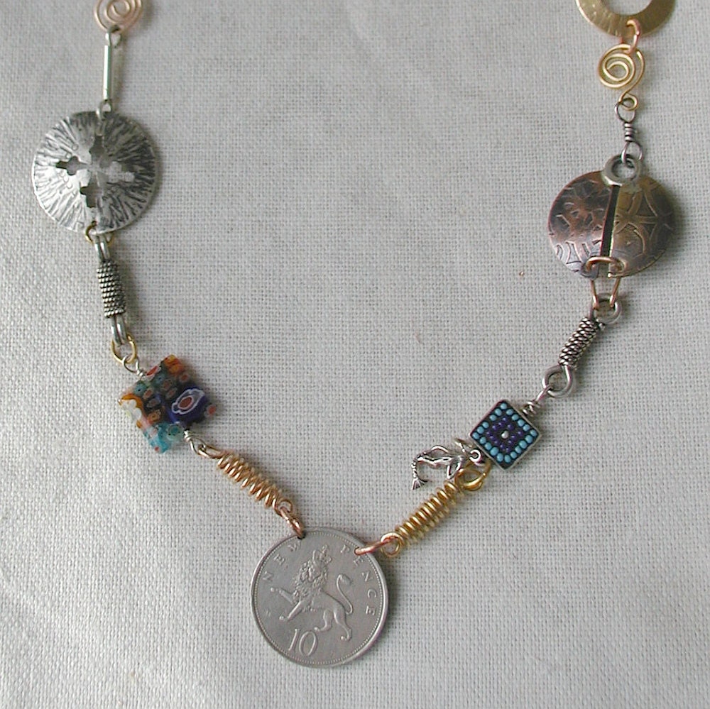 Necklace Mixed Metals with Coins, and Links