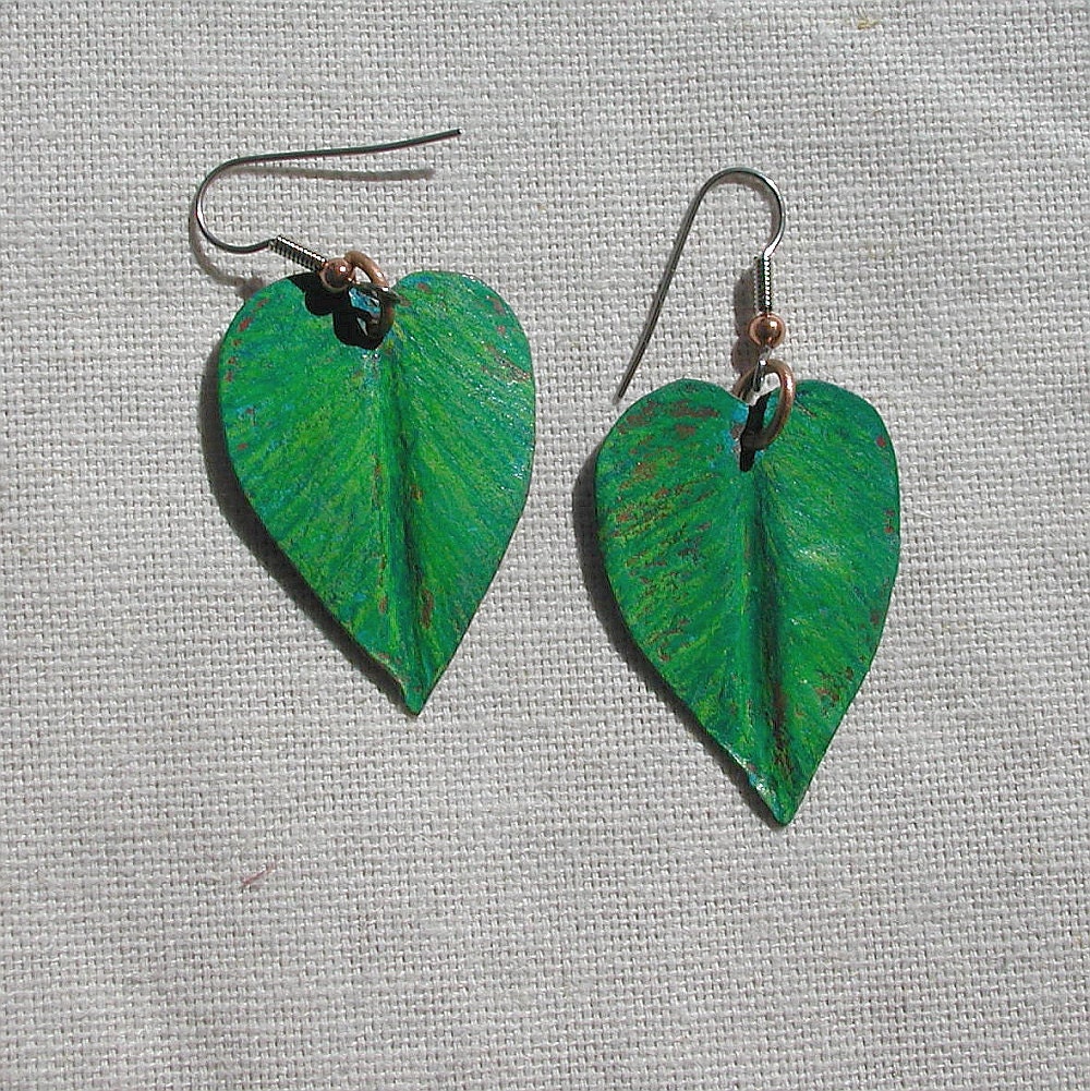 Leafy Green Copper Earrings