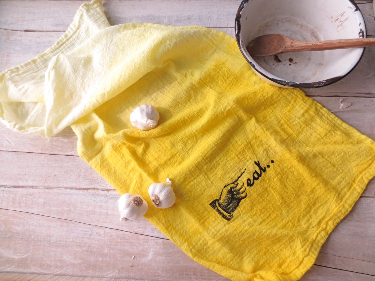 Yellow Kitchen // Ombre Hand Towel // EAT DECOR // Modern Shabby Kitchen // Flour Sack // Printed Urban Cottage