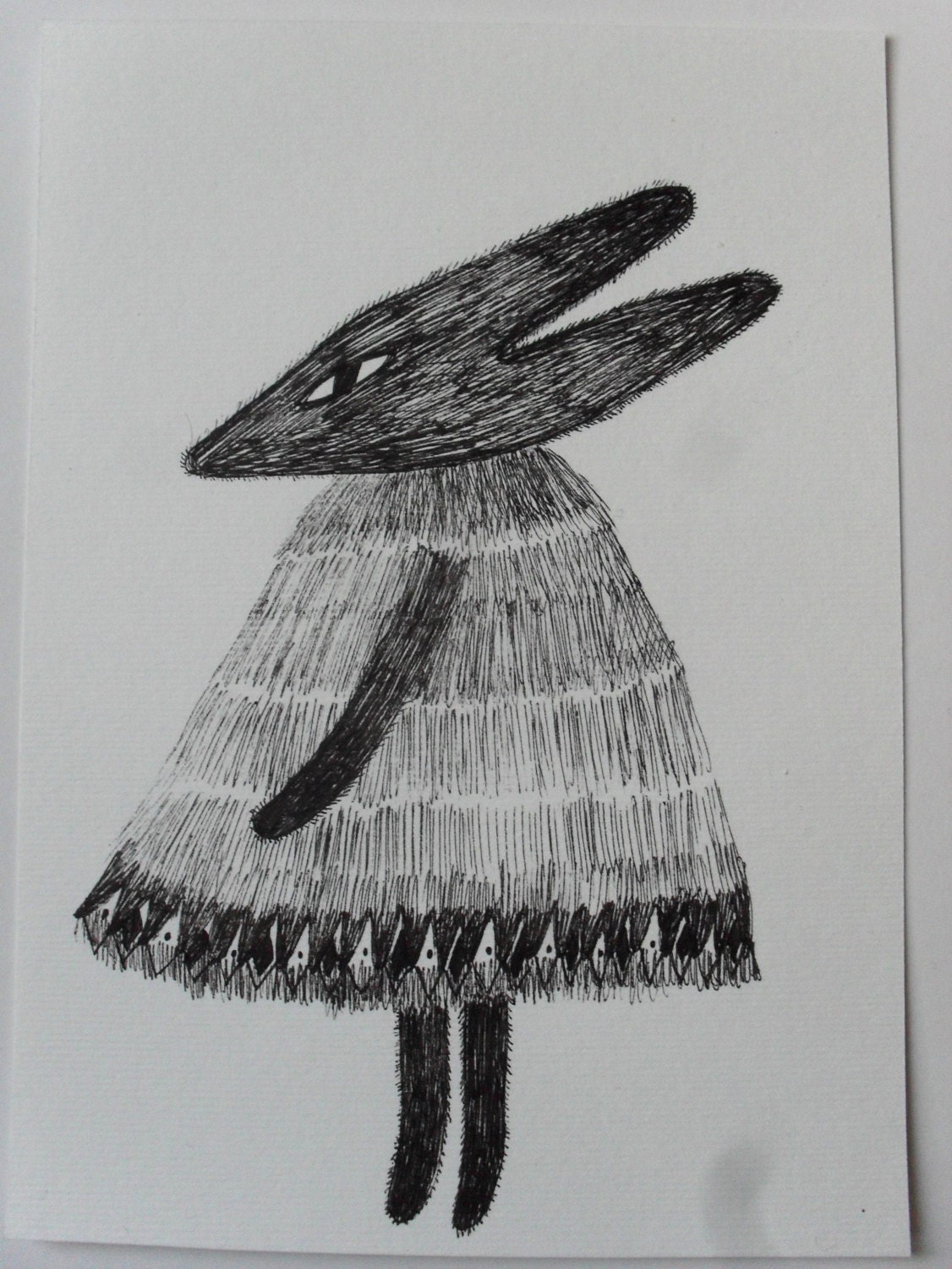 Prudence a folk art rabbit - Original drawing