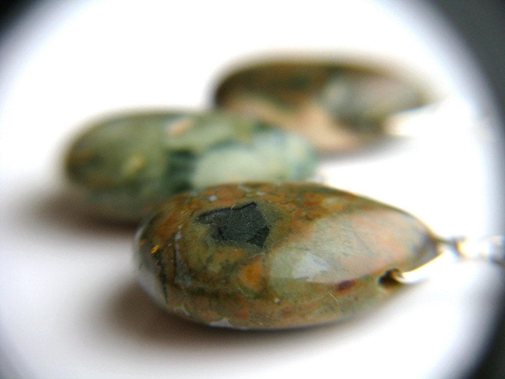 Stone Necklaces . Gemstone Necklaces . Green Stone Necklace . Rhyolite Wire Wrap Necklace . Silver Chain Necklace - Boa Collection